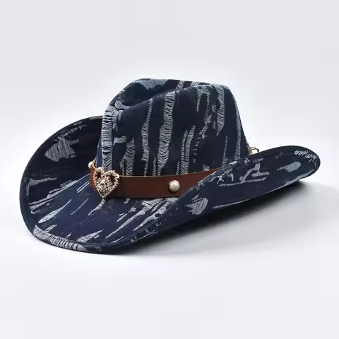 Western Cowboy Hat for Women Men Washed Denim Cowgirl Jazz Hat Suitable for Daily Casual Wear, Weste