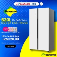 【Free Shipping】Hisense Side by Side Inverter 620L Refrigerator RS688N4AWU Fridge WHITE GLASS Peti Sejuk 冰箱 电冰箱