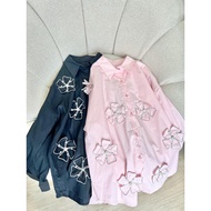 GBMJ BUTIK - Lavina Flower Women's Blouse Top with Full Buttons, Hijab Friendly, Casual, All Sizes