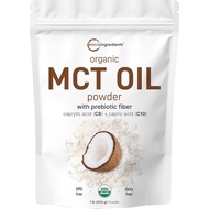 Organic MCT Oil Powder with Prebiotic Fiber,1 Pound(16 Ounce), Fast Fuel for Body and Brain, C8 MCT 