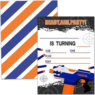 Birthday Party Invitation Cards, Dart War Party Celebration, Blaster Nerf Gun Battle Birthday Party Supplies, Favors, 20 Cards With 20 Envelopes – (B03)