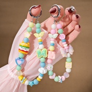Summer Dopamine Hand-Beaded Burger Kitten Mobile Phone Pendant y2k Square Bow Anti-Lost Mobile Phone