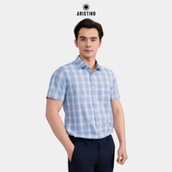Aristino Men's Shirt Perfect Fit form, elegant blue tone with stylized copper Clear pattern - ASS131