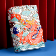 Bật lửa Zippo độc lạ rồng đỏ khảm men bạc