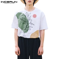 Incerun เสื้อยืดลําลองสําหรับผู้ชายแขนสั้นคอกลมพิมพ์ลายดอกไม้