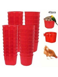 40入組，掛式飼料器，適用於鳥籠的雞和兔子鳥飼料器，掛式雞用飲水杯，塑料鳥飼料器種子碗