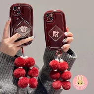 For OPPO F11 A31 2020 F9 A12E A3S R17 R15 A55 A55S A56 5G New Year Phone Case With Fortune Bracket Holder Stand+Plush Bracelet