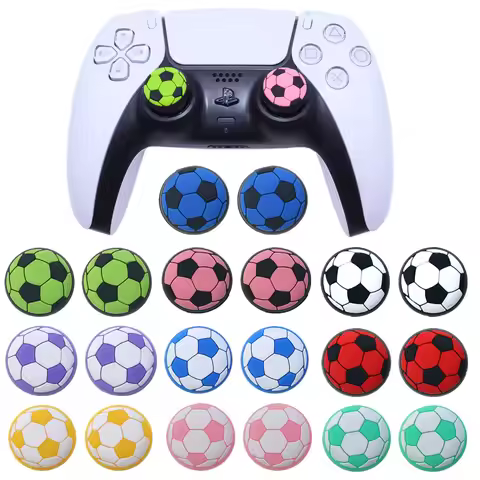 2Pcs Football Design Thumb Grip Cap Anti-Slip Silicone Cap For Playstation 5 PS5 PS4/PS4 Slim/PS4 Pr