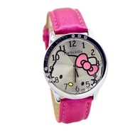HELLO KITTY Cat Fashion Cute Pink Cat Girls Quartz Watch Casual Leather Wrist Watch