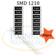 Resistor SMD 1210 5.1ohm,5.6ohm,51ohm,56ohm,510ohm,560ohm,5.1Kohm,5.6Kohm,51Kohm,56Kohm,510Kohm,560K