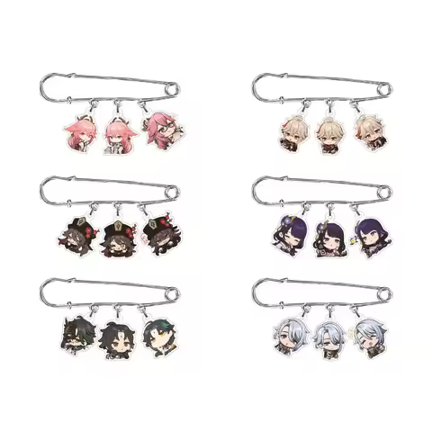 Yuan Shen Cosplay Brooch Pins Xiao Hu Tao Yae Miko Ayato Raiden Shogun Badge Cute Cartoon Clothing A
