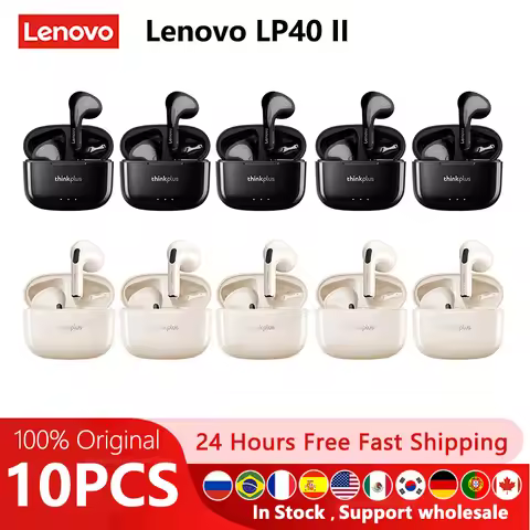 10PCS Lenovo LP40 II Original 5pcs lp40plus Earphones Wireless Bluetooth 5.3 Headphones TWS Sport No
