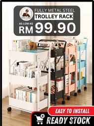 R5 (3 Tier Trolley Trolly Storage Racks) Office Shelves Fully Metal Standard Steel Kitchen Rack Book Shelving Toys