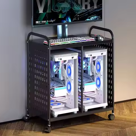 Computer Tower Stand with Pegboard Mobile PC Storage Cart for Gaming Setup Organizer Rack Rolling St