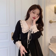 Cherrys Korean Women Large Age Reduction Hepburn Style Dress Baby Collar Skirt Midi Dress