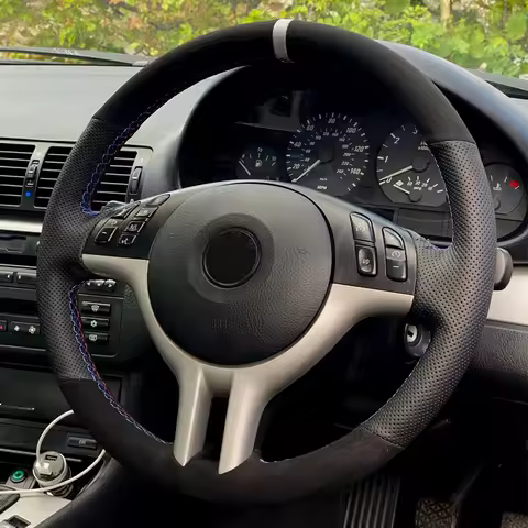 Customize Braid Car Steering Wheel Cover Wrap Black Suede Leather For BMW E46 E39 X5 E53 Z3 E36 Car 