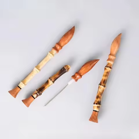 Heather wood pipe press, bamboo handle, press head, briar wood press, removable, with cleaning needl