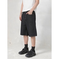 M7 Summer American Retro Black Five-Point Denim Shorts Men Women Original Cow Loose Straight Middle 