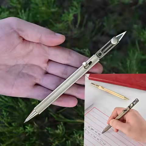 Brass tactical pen with knife for opening packages, brass signing pen, medium pen, metal machine gun
