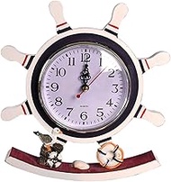 ORFOFE nautical alarm bathroom clocks nautical table clock beach table clock non ticking clock wheel wall clock mediterranean bedside clock children's room Wood Decorative lights