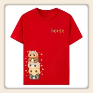 Red 2026 Horse Year Short Sleeve T-Shirt Women's Lucky Year Large Size Top for New Year Activitie 11