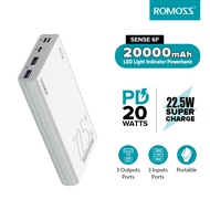 【COD+การจัดส่งในประเทศไทย】Romoss Sense 6F 22.5W Fast Charging 20000mAh พาวเวอร์แบงค์ LED Light Indic