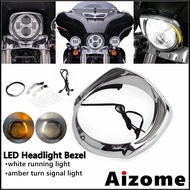 AI Motorcycle 7" LED Ring Bezel Trim Headlight Visor Cover For Harley Touring Street Glide Electra C