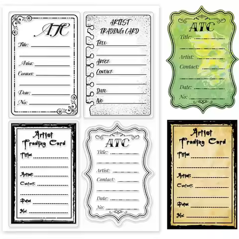 1Sheet ATC Frames Silicone Clear Stamp Artist Trading Card Transparent Silicone Stamp Note Rubber St