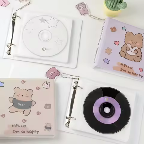Loose-leaf CD Case Holder Portable CD Storage Collect Book Cards Holder Cartoon Bear DVD Binder CD