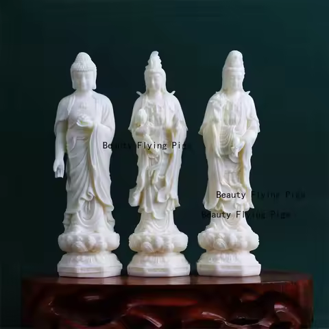 Ivory fruit powder Buddha statue ornament Home Buddha statue worship Chinese style pray for auspicio