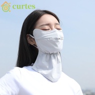 CURTES Sunscreen Mask, Solid Color Hanging Ear Ice Silk Mask, Adjustable Neck Sunscreen Ice Silk Face Mask Summer