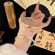 国风莲花荷叶足银S9999蛇高级感新中式描金纯银古法手镯猫爪银镯National style lotus, lotus leaf, foot silver S9999 snake high202506