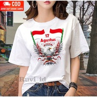 MERAH Independence Clothes Men's and Women's Tops Hutri Thsirt Garuda 3/4 Sleeves Red and White Clot