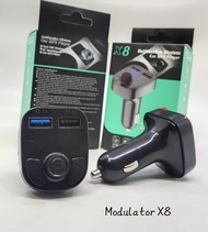 Modulator MP3 X8 Transmitter Bluetooth Modulator Mobil Car Charger Dual Port USB + MP3 Player + Aux