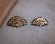 西班牙古董 大馬士革24K/純銀金屬鑲嵌工藝 阿拉伯圖騰 扇子胸針