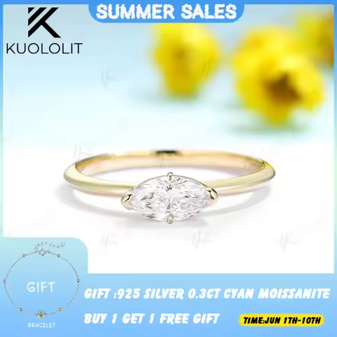 Kuololit 0.5CT Lab Grown Diamond Engagement Ring for Women Solid 18K 14K 10K 585 Yellow Gold Marquis