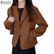 ZANZEA Women Korean Fashion Barter Neck Long Sleeve Solid Color Blazer