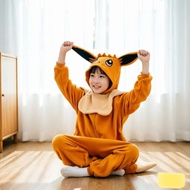 现货 可爱伊布儿童卡通连体睡衣舞台妆摇粒绒亲子家居服 In stock, cute Eevee children's cartoon one-piece pajamas, stage costume,
