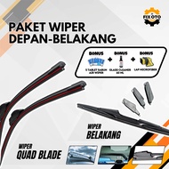 Universal Car Quad Blade Wiper Package Front Rear Anti-Noise Rubber Bonus 3 Items U601