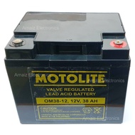 ♗✴Motolite 12v 38Ah SLA Rechargeable Battery OM38-12 Valve Regulated Sealed Lead-Acid Battery 12 Vol