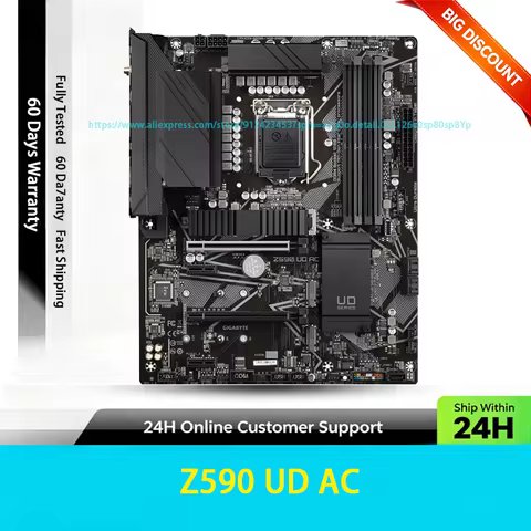 For Z590 UD AC Motherboard 128GB DP M.2 LGA 1200 DDR4 ATX Z590 Mainboard 100% Tested Fully Work