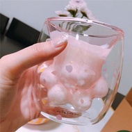 Cute Cat Claw Paw Glass Flower Petal Coffee Mug Milk Tea Drink Cup Double Glass Cup Like Starbucks