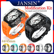 jansin สาย สำหรับ Apple Watch Series 9 8 7 45mm สายนาฬิกา ยางสายและเคสป้องกัน Modification Kit สีใส เคส For iWatch band SE2 6 5 4 44mm