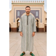 HIJAU Djellaba.id Umrah Gamis Muslim Clothes Prayer Robe Hoodie Jalabah Kapucong Moroccan Men's Gree