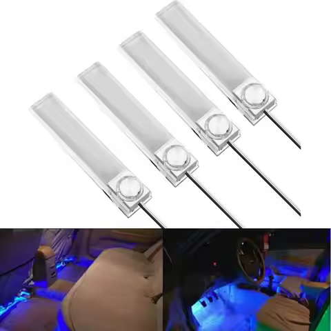 4in1 Blue LED Car Interior Atmosphere Decor Light LED Car Foot Light Ambient Lamp 10cm DC12V Auto De