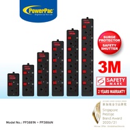 PowerPac Extension Cord, Extension Socket, Power Cord 3 Meter 1/2/3/4/5/6 way (PP3881BK to PP3886BK)