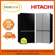 HITACHI: R-WB640V0MS 569L 4-DOOR FRENCH FRIDGE (BOTTOM FREEZER) - 2 YEARS WARRANTY