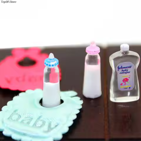 Hot sale 1:12 Dolls House Miniature Baby Bottles Shampoo Bibs Set Nursery Accessory Gift