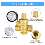 Water Pressure Regulator 1/2 Inch with Gauge Hardness Brass Adjustable Water Pressure Reducing Valve