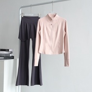 [Good Quality] Yoga Outfit Set for Women Morning Running Sports Fitness Wear Slimming Stand Collar J